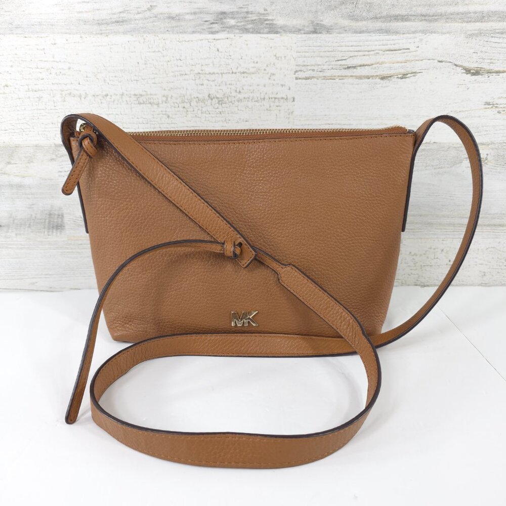 MICHAEL KORS SMALL TOP ZIP SMALL CROSSBODY BAG IN TAN BROWN PEBBLED LEATHER *VGC